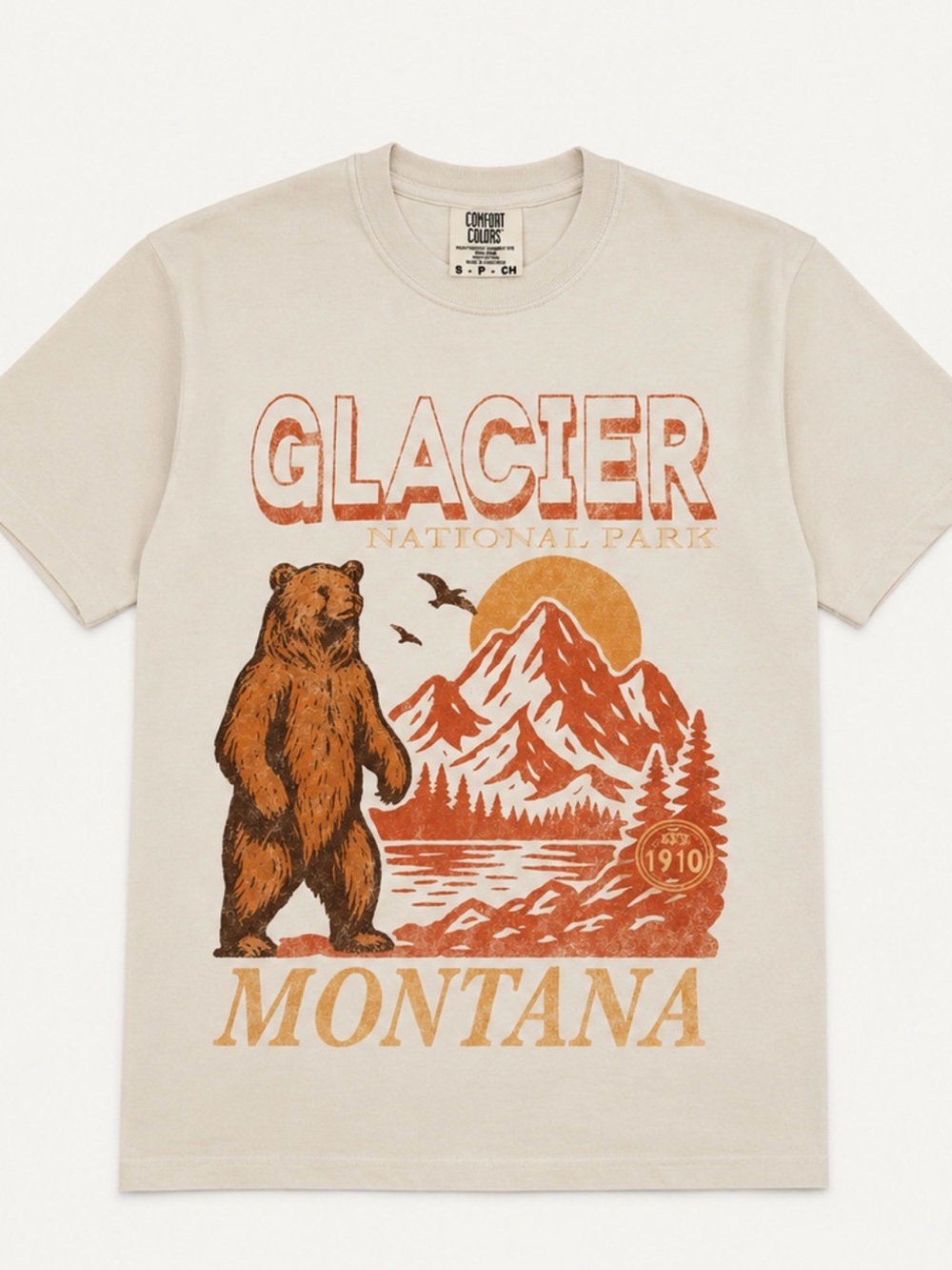 Glacier National Park Montana Bear Graphic Tee - Cream/Rust